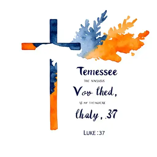 cross with Tennessee vols and scripture Luke1:37 tattoo design idea