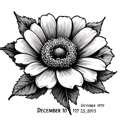 flower memorial tattoo with the dates december 10, 1970 and october 25, 2015 tattoo design idea