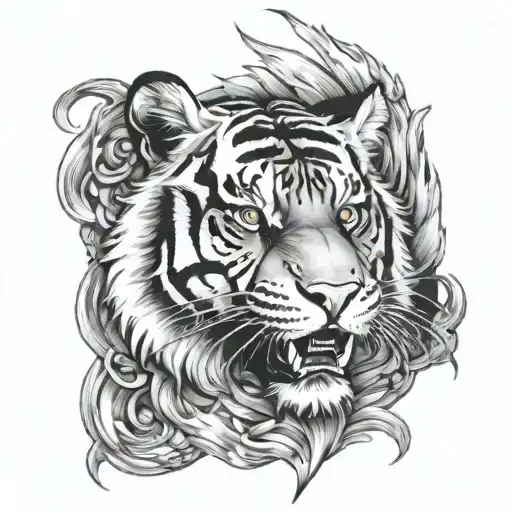 tiger on fire tattoo design idea
