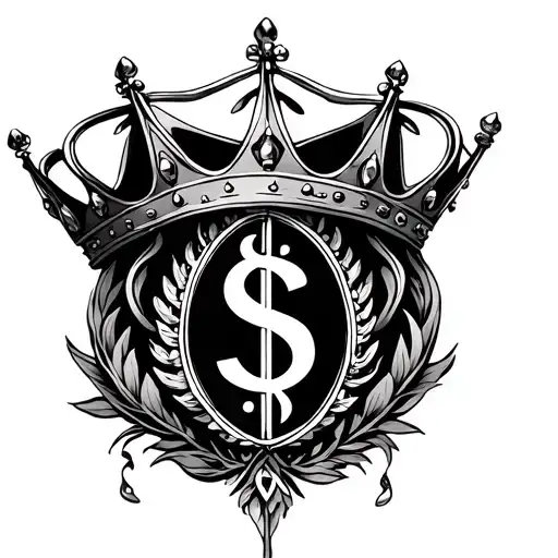 crown and money sign integrated with a capricorn zodiac sign tattoo design idea