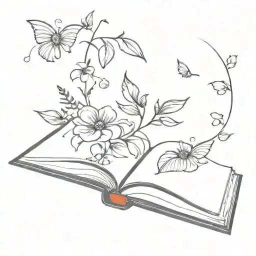 open book with flowers flying out tattoo design idea