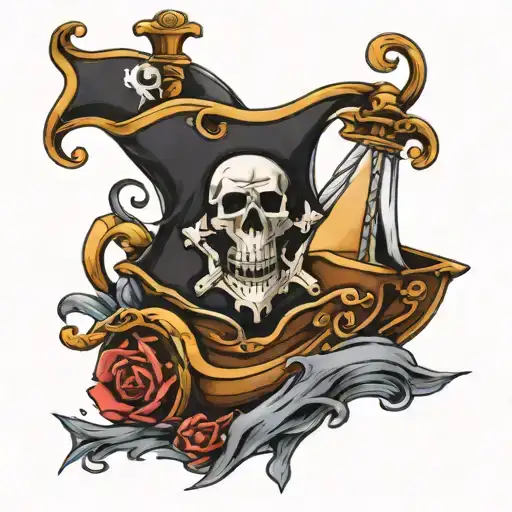 pirate flag with hourglass on it tattoo design idea