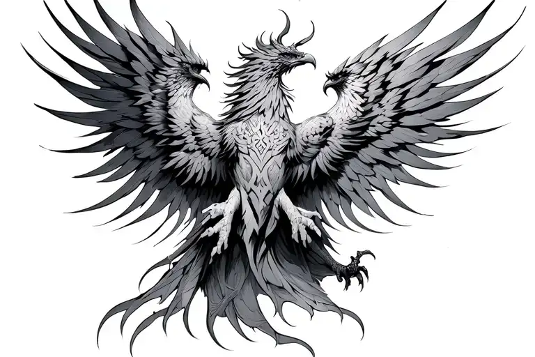 phoenix rising, gothic style, wide open tattoo design idea