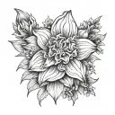 cosmo flower, daffodil and marigold tattoo design idea