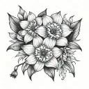 cosmo flower, daffodil and marigold tattoo design idea