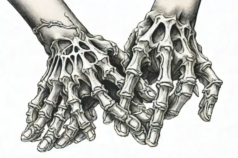 skeleton hands pinky promise with saying "no matter what, no matter when"  tattoo design idea