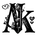 5-5-25 and initials A and K with a small heart tattoo design idea