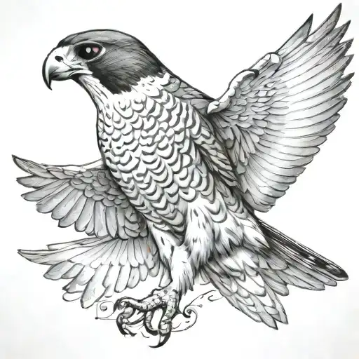 peregrine falcon hunting in flight tattoo design idea