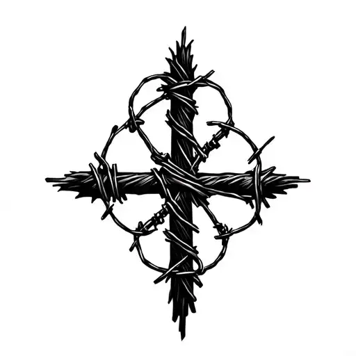 cross with barb wire wrapped tattoo design idea