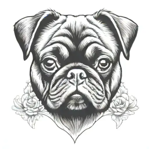 black pug dog sitting tattoo design idea