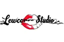 "Lewdcore Studio" "Lewdcore Studio" with bright red lips in the middle of the text so it looks like the mouth is eating hte text tattoo design idea