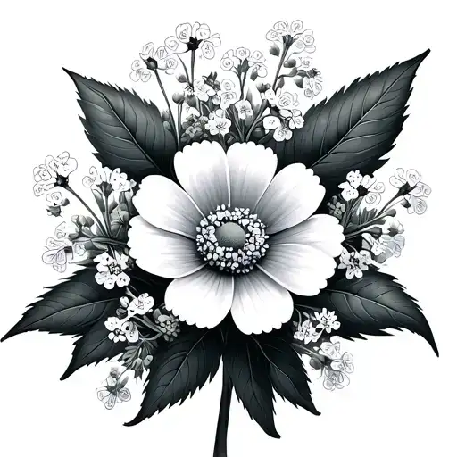 forget me not flower and 7 babys breath around it symmetrical  tattoo design idea