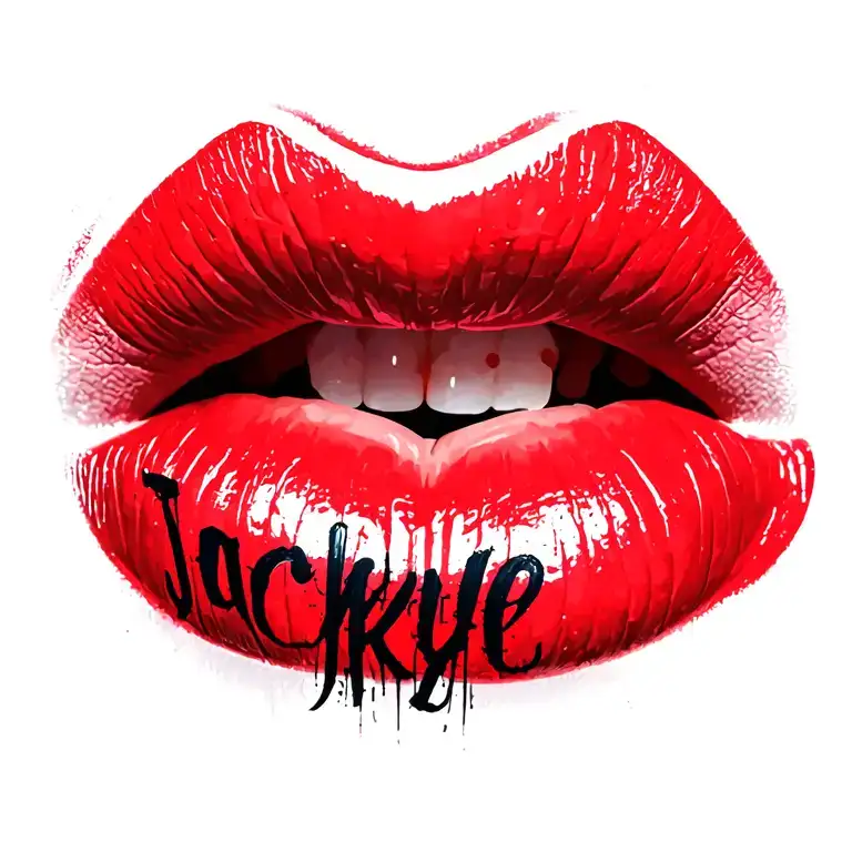 subtle Red lips with Jackye wrote on the lips tattoo design idea