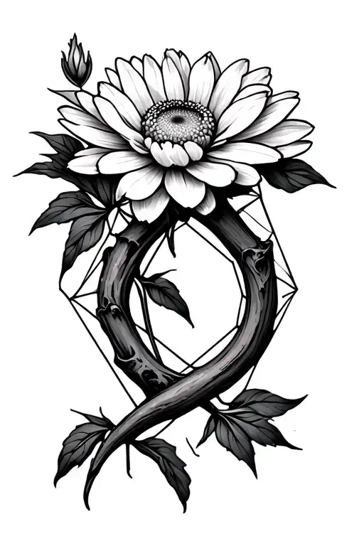 wishbone with chrysanthemum flower encased in a geometric fine lines  tattoo design idea