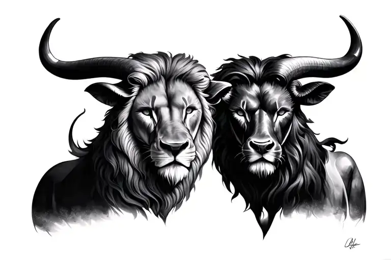 leo lion face and Taurus bull  tattoo design idea