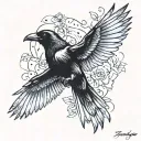 a crow with butterfly wings flying tattoo design idea