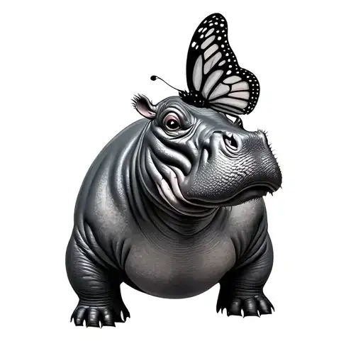 hippo with a butterfly made tattoo design idea