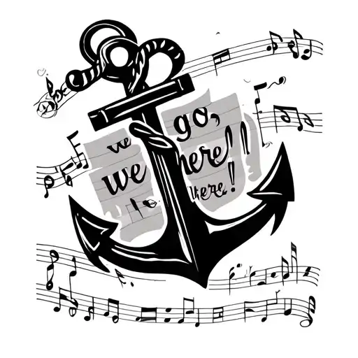 Music partition with written in it, "We go, we go there !!. And behind, a navy anchor tattoo design idea