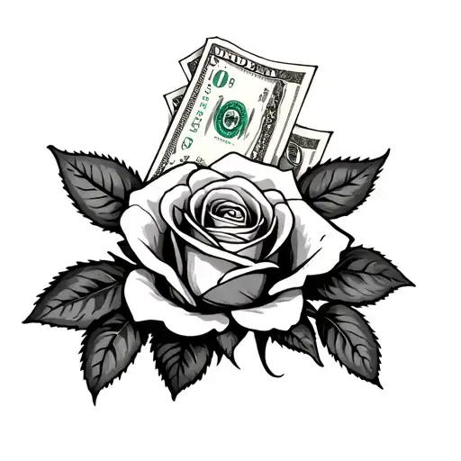 Rose with 100 dollar bill flying tattoo design idea