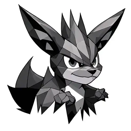 lucario from Pokémon in a geometric dotwork style tattoo design idea