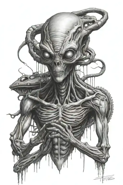 area51 alien experiment nightmare black grey tattoo tattoo design idea