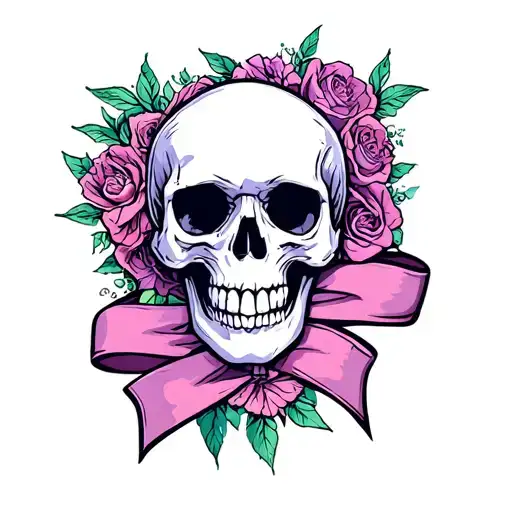 Alzheimers with ribbon and skull  tattoo design idea