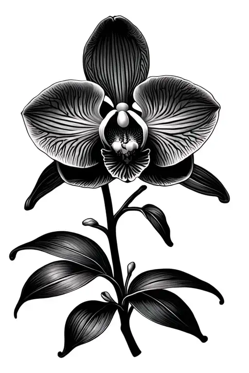 black orchid flower on stem no leaves  tattoo design idea
