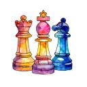 stained glass king queen chess piece tattoo design idea