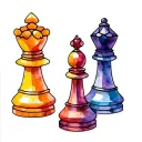stained glass king queen chess piece tattoo design idea