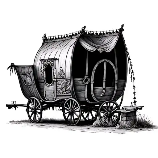 gypsy wagon home tattoo design idea