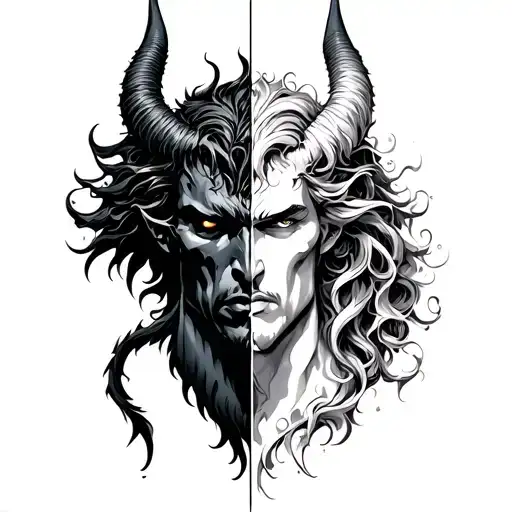 half devil half god tattoo design idea