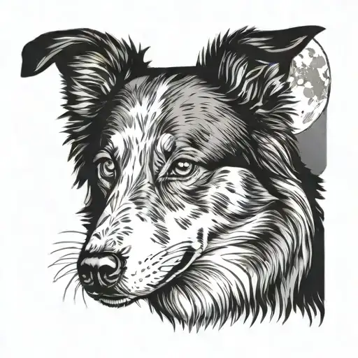 moon behind border collie tattoo design idea