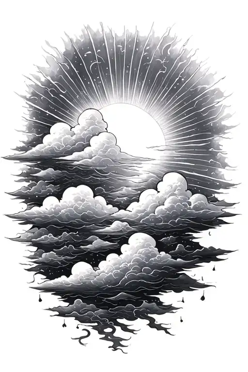 clouds and sun rays tattoo design idea