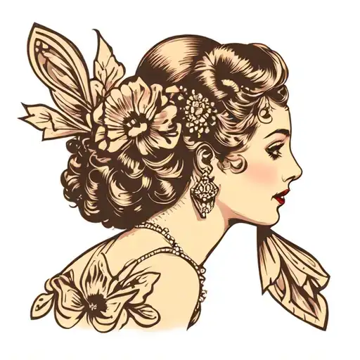 roaring 20s flapper girl side profile tattoo design idea