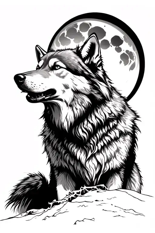 realistic gray wolf howling at moon tattoo design tattoo design idea