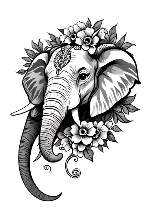  elephant head flowers surrounding Mandal leaves tattoo design idea