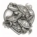 frog and turtle in heart shaped lock tattoo design idea