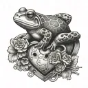 frog and turtle in heart shaped lock tattoo design idea