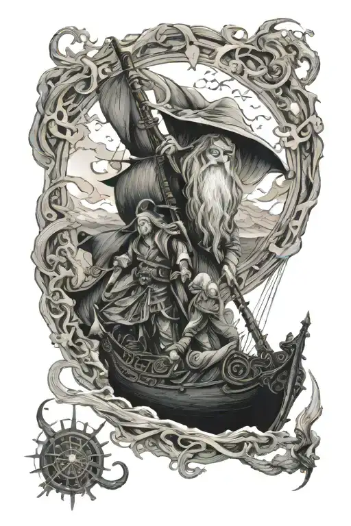 seafaring and lord of the rings tattoo design idea
