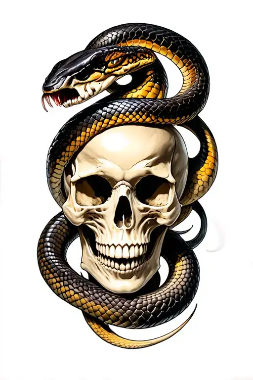 skull and snake tattoo design idea