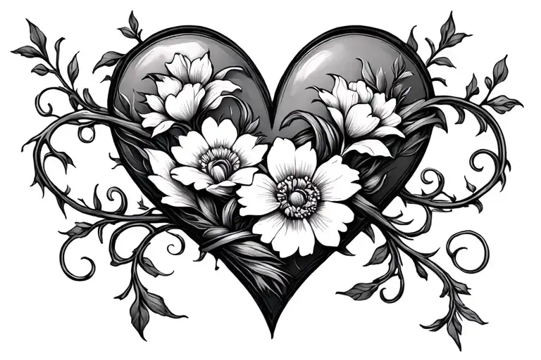 Womb Tattoo Floral heart intertwined with vines wrapping tattoo design idea