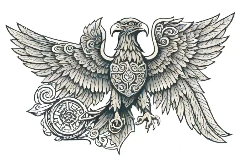 Roman eagle wings spread, SPQR emblem tattoo design idea