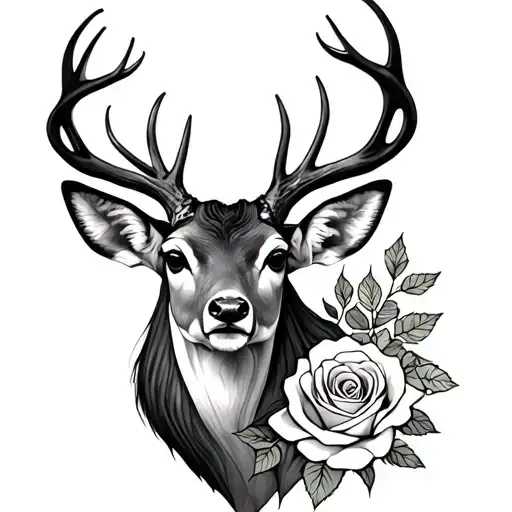 deer and rose tattoo design idea