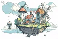 Windmill island floating in the sky by Gorillaz music videos  tattoo design idea