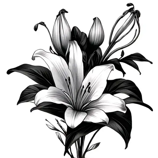 "Elaina Evelyn " lily flowers wrapped tattoo design idea