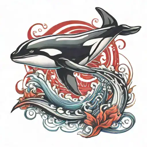 orca whale red tattoo design idea
