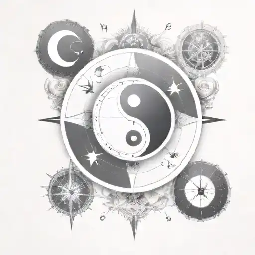 yin yang compass tattoo design idea