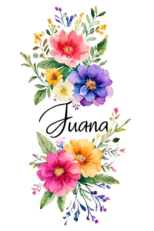Juana spelled in flowers intertwined tattoo design idea