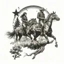 horses running through trees underneath the stars. a cowboy and a girl watch tattoo design idea