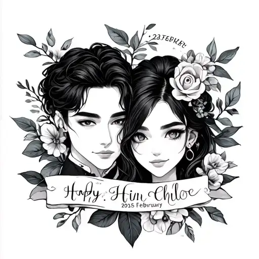 Combine name HoYin and Chloe to form a special date mixed the date is 2025 28th February  tattoo design idea